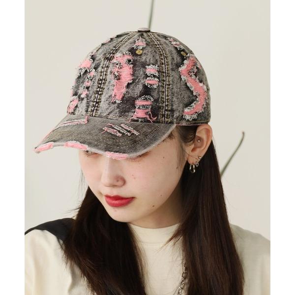 キャップ 帽子 Two-color damaged denim cap / 2カラーダメージデニムキ...