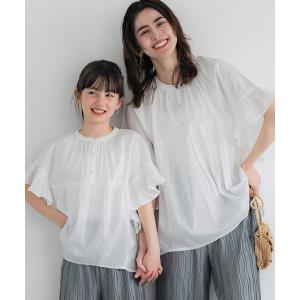 ブラウス シャツ キッズ　親子お揃いガーゼ袖フリルブラウス キッズ 子供服 女の子
