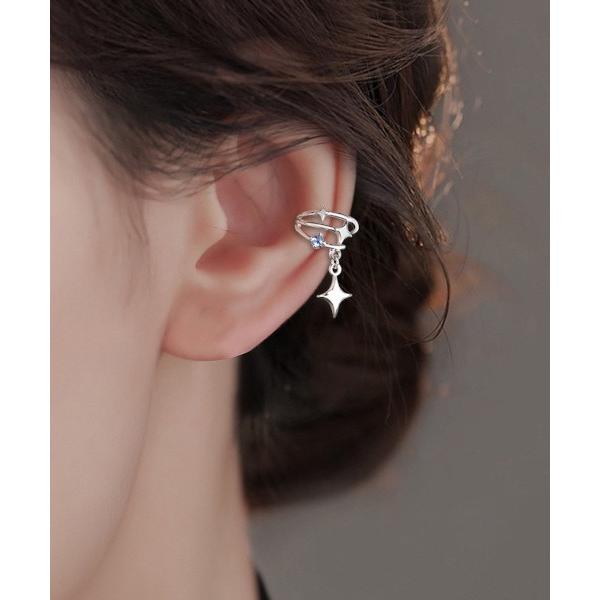 イヤーカフ 「Bz」ブルーアクリルストーン＆３スターダストモチーフシルバーカラーシングルイヤーカフ（...