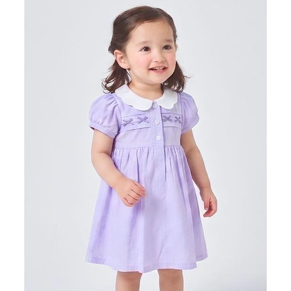 ワンピース 「ベビー」丸襟ミニリボン半袖ワンピース（80〜100cm） キッズ 子供服 女の子