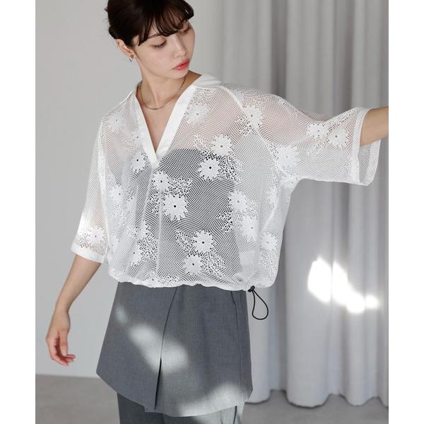 tシャツ Flower mesh skipper tops フラワーメッシュスキッパートップス レデ...