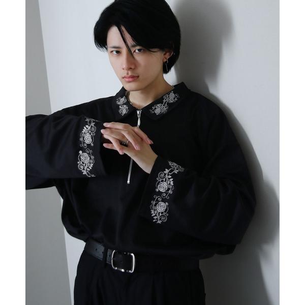 トレーナー スウェット 「25AW新作」フラワー 刺繍 ハーフジップ フレアスリーブ ポンチ 長袖 ...