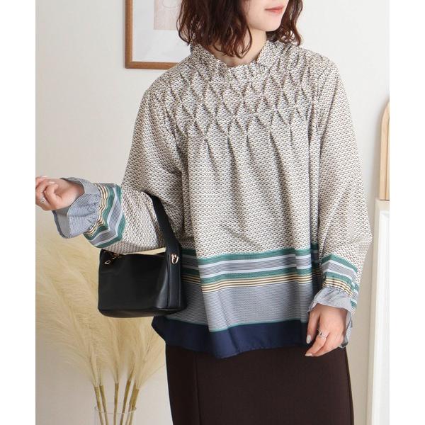 ブラウス シャツ EGLANTINE 総柄プリントフレアブラウス レディース