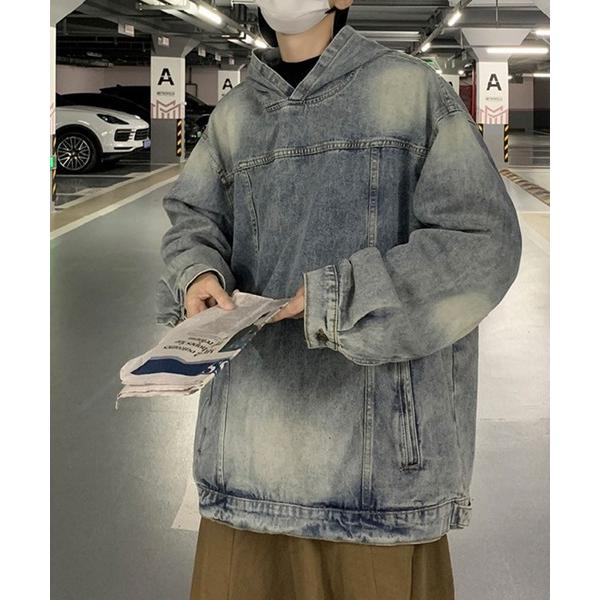 パーカー ABETTOR デニムブラスト加工ヘビーウエイトオーバーサイズアノラックパーカー メンズ ...
