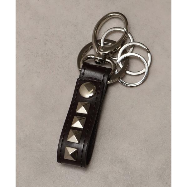 キーホルダー 「welise/ウェライズ」ピラミッドスタッズカウレザーキーリング/キーホルダー