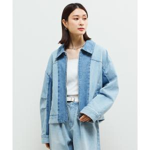 デニムジャケット gジャン 配色デニムブルゾン レディース