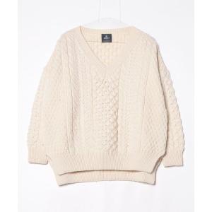 「aran WOOLLEN MILLS」 Vネックニット ONE SIZE ベージュ レディース