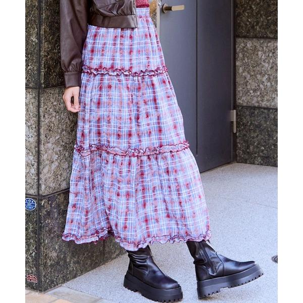 スカート 「チェック柄×ティアードデザイン」レディース ロングスカート 体型カバー 春夏秋