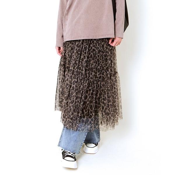 スカート 「柄チュール×ティアード」レディース ロングスカート 透け感レイヤード 春夏秋冬