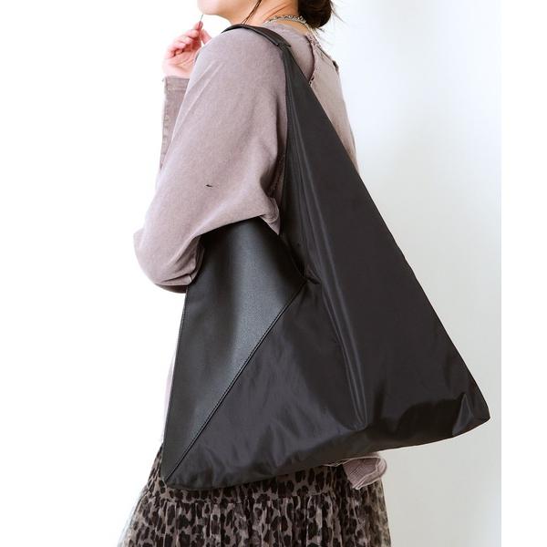 トートバッグ 「三角フォルムで差がつく」レディース 合皮×布帛 トートバッグ 大容量 春夏秋冬 レデ...