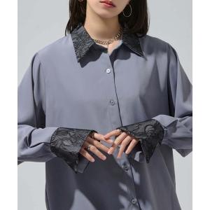 ブラウス シャツ フラワーレースドッキングシャツ レディース