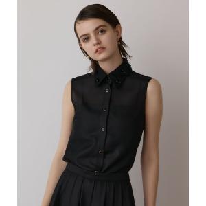 ブラウス シャツ シアーメッシュノースリーブ レディース