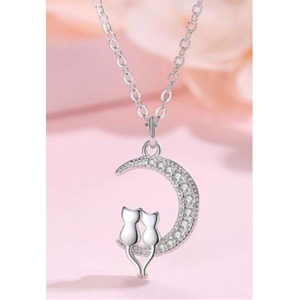 ネックレス ジルコニア月と仲良し猫のネックレス レディース