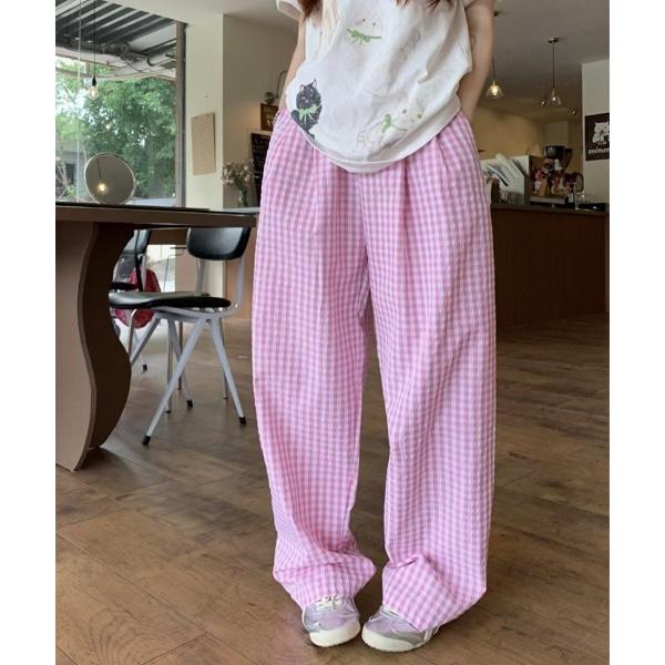 パンツ ギンガムチェックルーズパンツ レディース