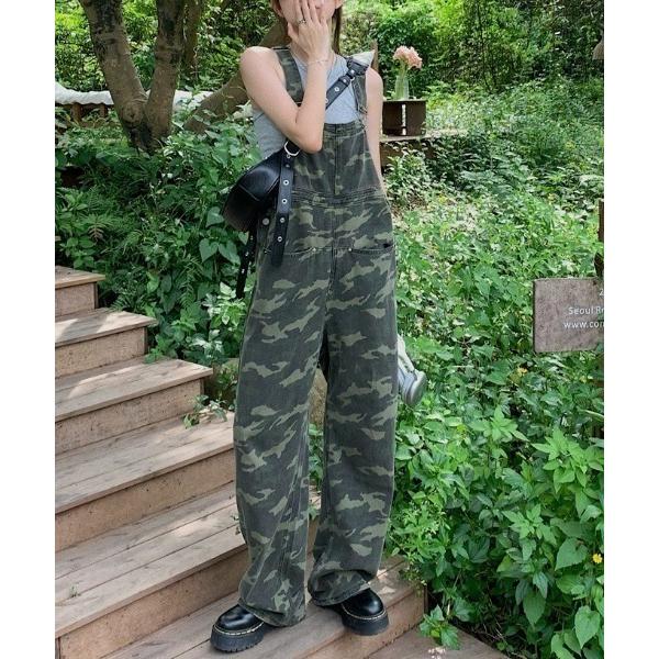 パンツ カモフラデザインオーバーオール レディース