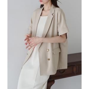 ジャケット テーラードジャケット 「新色追加」リネンライク半袖シャツジャケット レディース