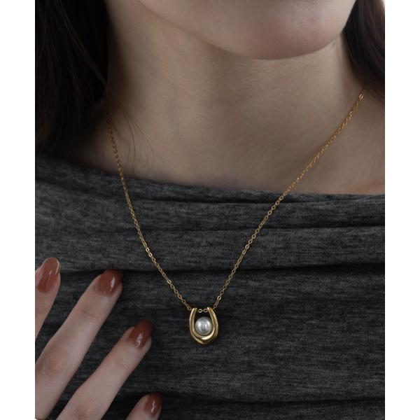 ネックレス 金属アレルギー対応  ホースシューパールネックレス レディース