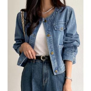 デニムジャケット gジャン ノーカラーデニムジャケット レディース