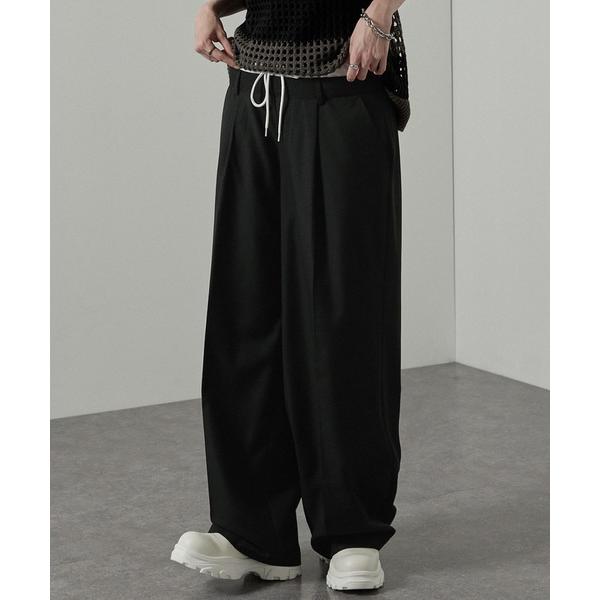 スラックス 「Alfred Alex」フェイクレイヤードダブルウエストワイドスラックスパンツ メンズ...