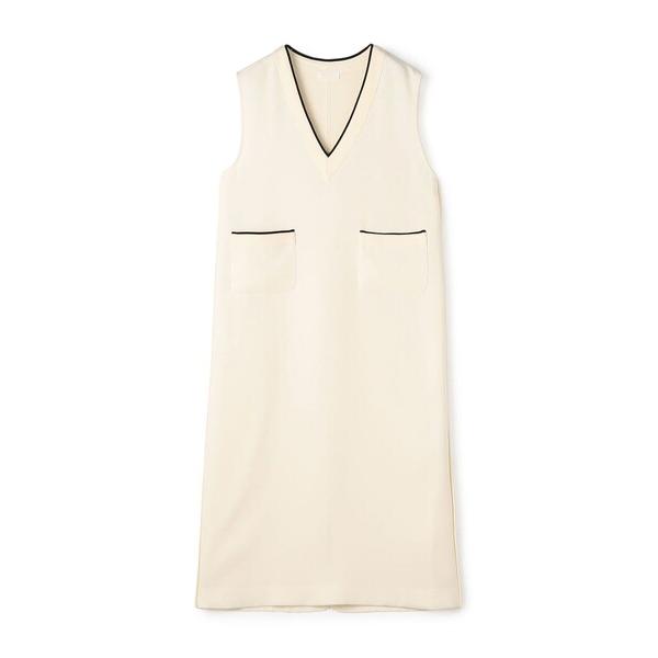 ワンピース ニットコンビダブルクロス パッチポケットワンピース