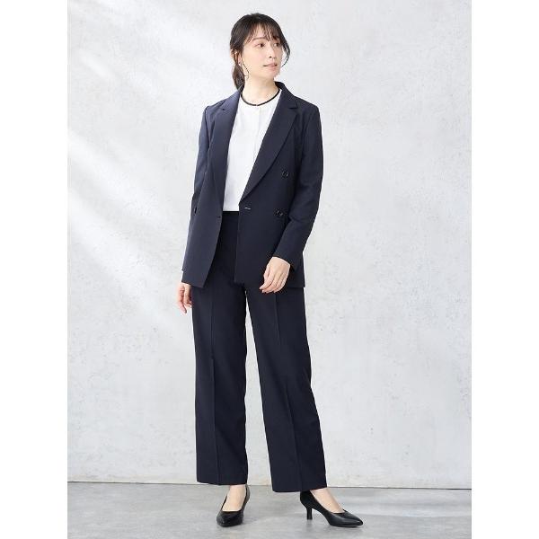 セットアップ 「洗える・ストレッチ」合繊シャドーチェック柄　ダブルジャケット・ワイドパンツセットアッ...