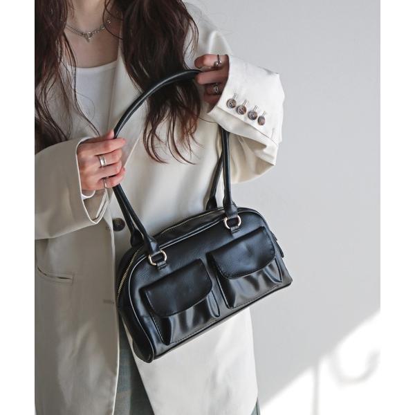 ハンドバッグ ダブルフラップポケットスクエアハンドバッグ