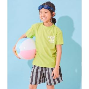 水着 UVカット プリント半袖ラッシュガード＆総柄サーフパンツ セットアップ水着 キッズ 子供 男の子