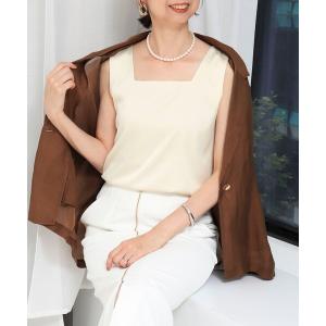 tシャツ スクエアネックサテンドッキングタンクトップ レディース