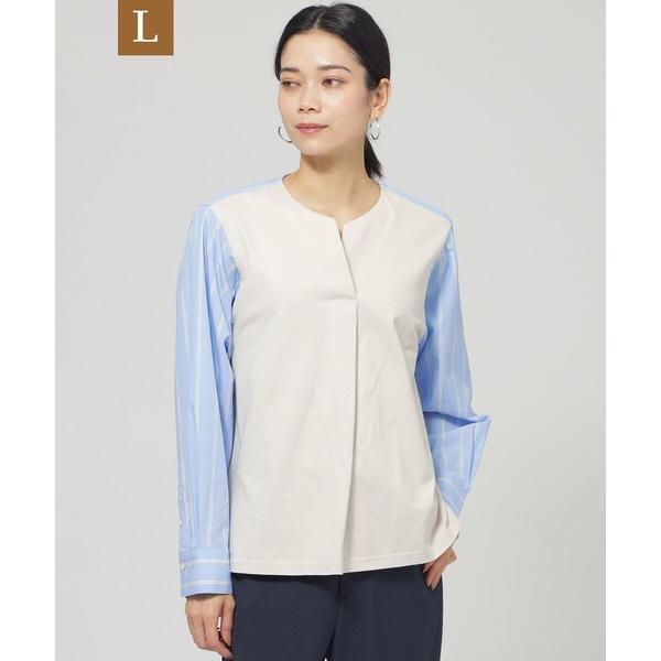 tシャツ 「L」「ウォッシャブル」ラメストライプジャージ―コンビプルオーバー レディース