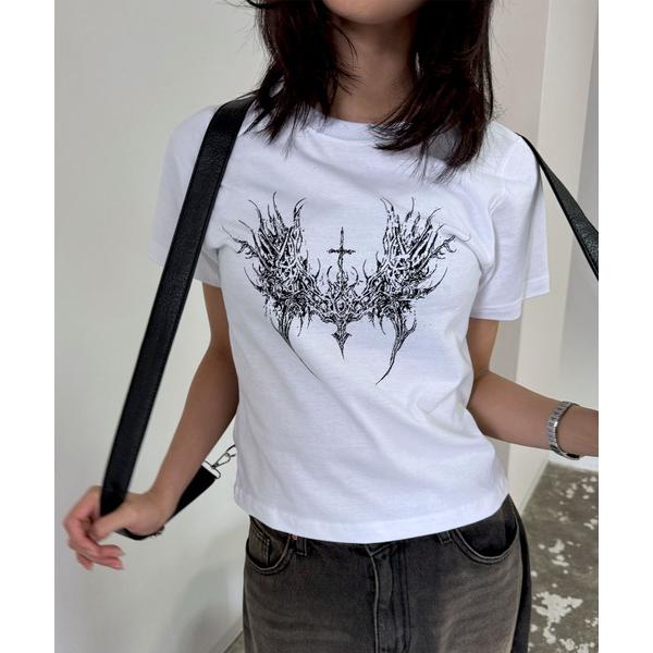 tシャツ 半袖 Y2Kエンジェルウィングデザイン半袖Tシャツ レディース