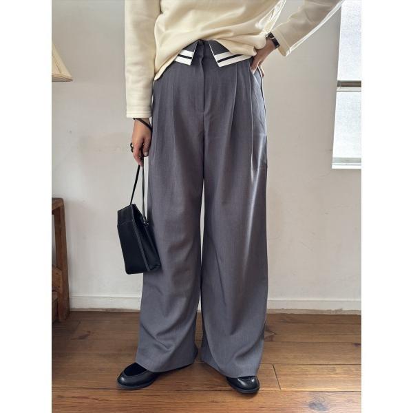 スラックス パンツ 「美脚タックパンツ」ウエストラインワイドスラックス タックパンツ / ウエストデ...