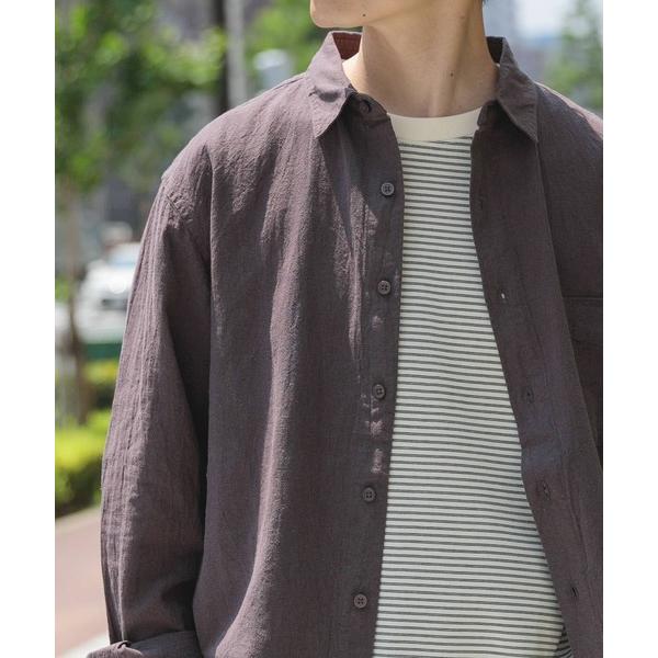 シャツ 「セットアップ対応」天然素材リネンコットンレギュラーカラーシャツ メンズ