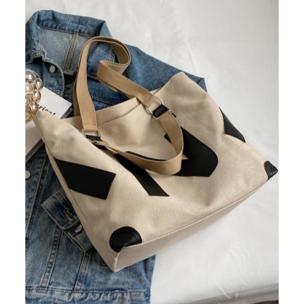 トートバッグ 大容量2wayロゴデザインキャンバストートバッグ レディース