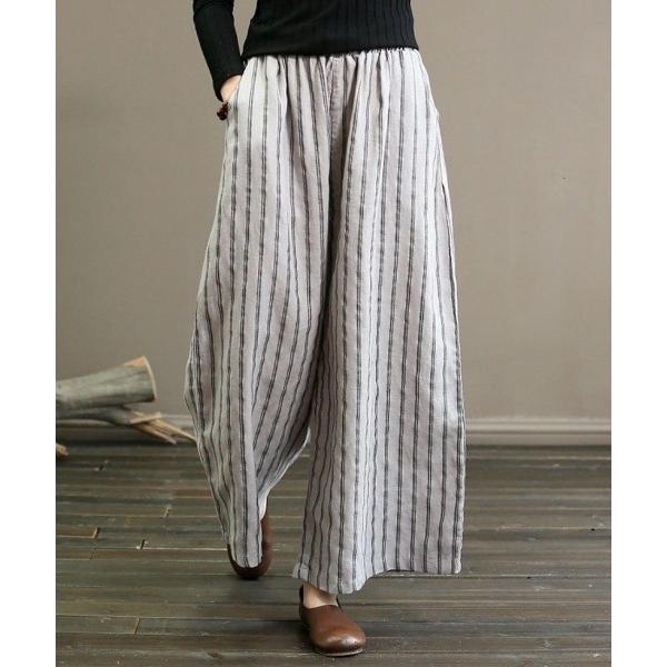 パンツ さらっと素材で可愛い。ストライプワイドリラックスパンツ レディース