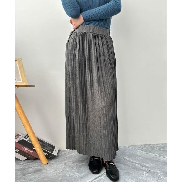 スカート 着痩せシルエットプリーツフレアロングスカート