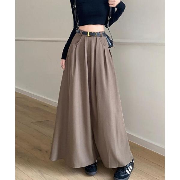 スカート ストレッチ素材でストレスフリー。カジュアルAラインロングスカート