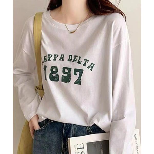 トレーナー スウェット フロントロゴプリント長袖Tシャツ レディース