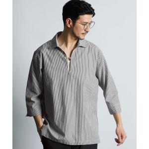 シャツ シアサッカー素材 7分袖 スキッパーシャツ メンズ