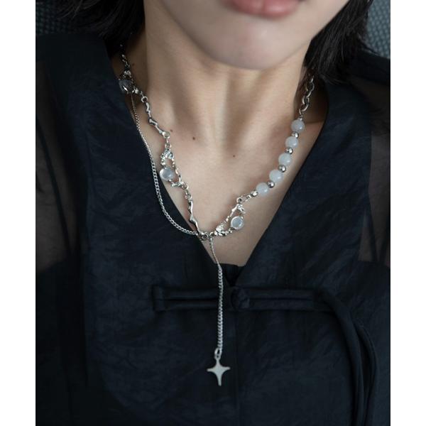ネックレス シャイニー＆アクリルストーン2連チェーンネックレス/モード/チョーカー レディース