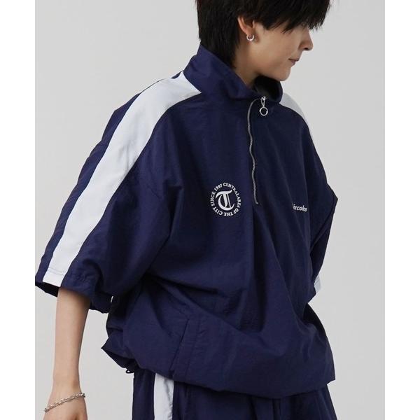 tシャツ セットアップ対応 ビッグシルエット ドロスト サイドライン 半袖ナイロンハーフジップ メン...