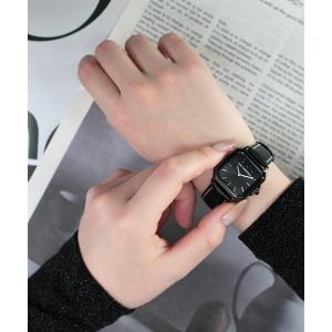 腕時計 「KARL LAGERFELD/カール・ラガーフェルド」スクエア クラシック - キルティング ブラック レザー レディース
