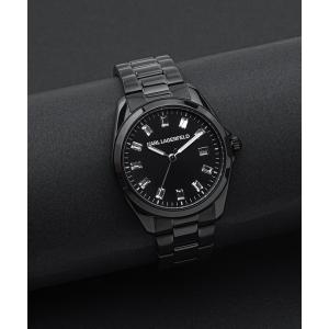 腕時計 「KARL LAGERFELD/カール・ラガーフェルド」ラウンド エッセンシャル - ブラック サンレイ クリスタルストーン ダイヤル ブラッ