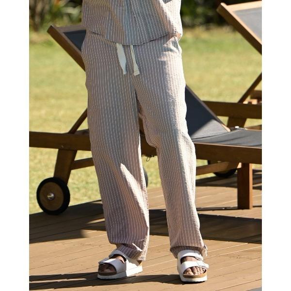 パンツ シアサッカーストライプリラックスワイドパンツ メンズ