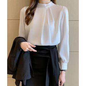 ブラウス シャツ パールスタンドカラーフレアタックブラウス レディース
