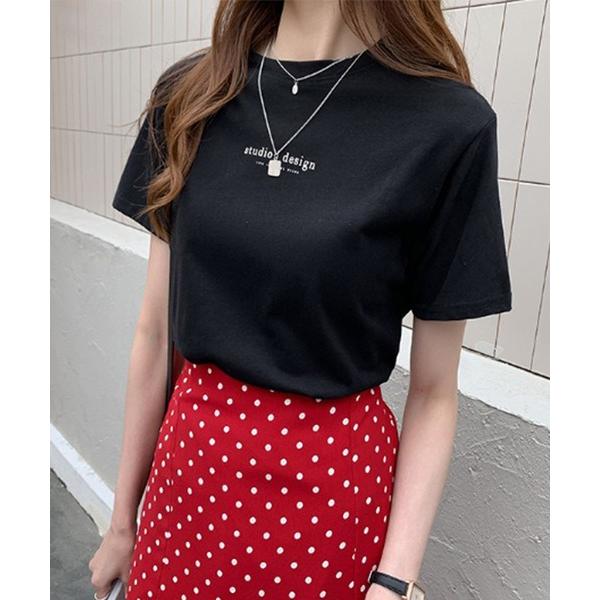tシャツ 半袖 配色 ロゴプリント クルーネック 半袖 Tシャツ レディース