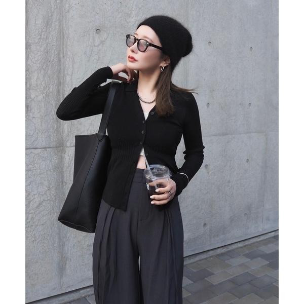 カーディガン sheer lib v neck knit cardigan /シアー リブ Vネック...