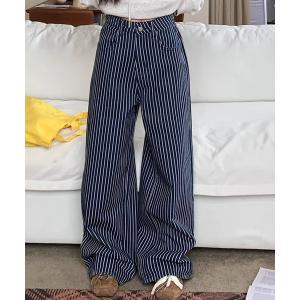 ワイドパンツ ジーンズ デニム デニムパンツ 「 MEMECLE / メメクル 」コットンストライプワイドパンツ レディース