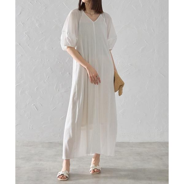 ワンピース バルーンスリーブバックシャンコットンワンピ