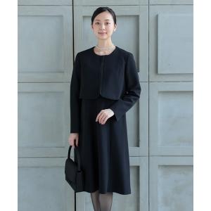 セットアップ 冠婚葬祭 法事 卒業式 入学式 対応  ママ 30代 40代  ノーカラージャケット付き ブラックフォーマルワンピース セット ノーカラ