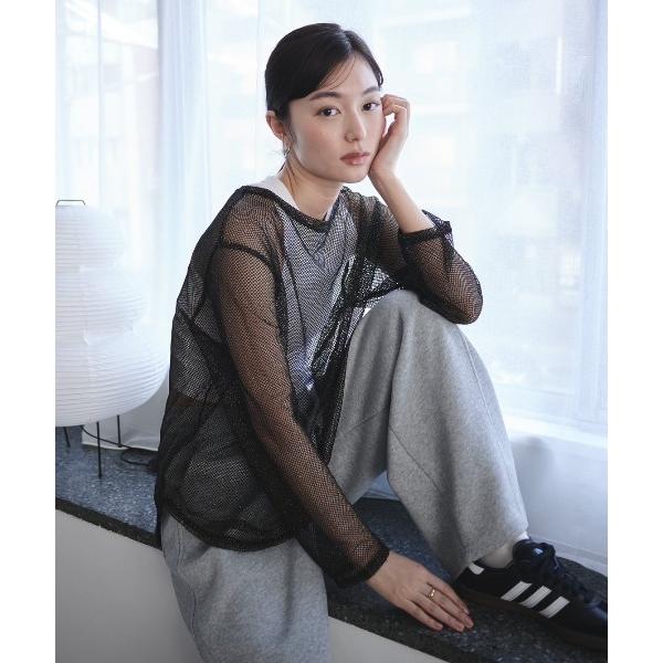 tシャツ ラメメッシュクルーロングTシャツ レディース